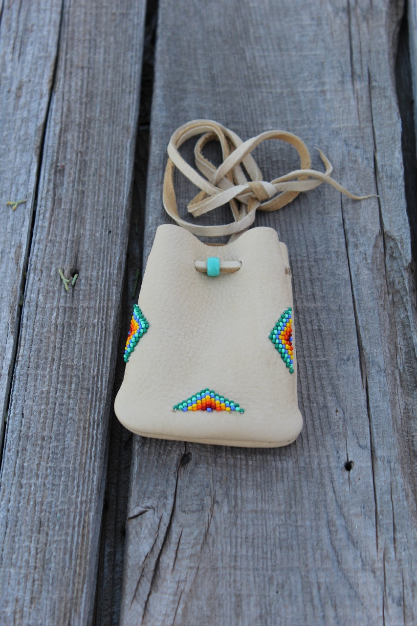 Beaded leather medicine pouch, amulet bag, mojo bag
