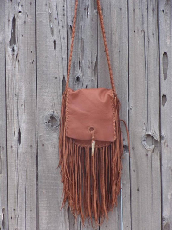 Crossbody shoulder bag with fringe, Fringed leather purse