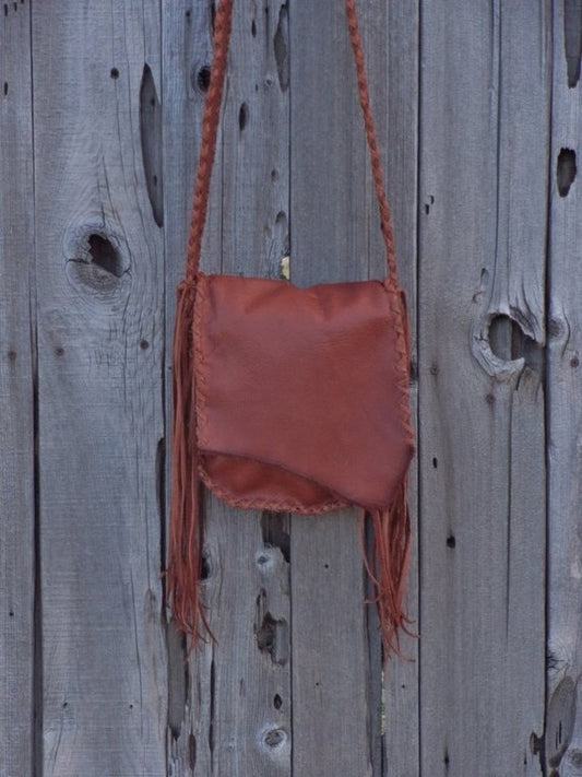 Handmade leather handbag with fringe , Possibles bag , Leather man bag