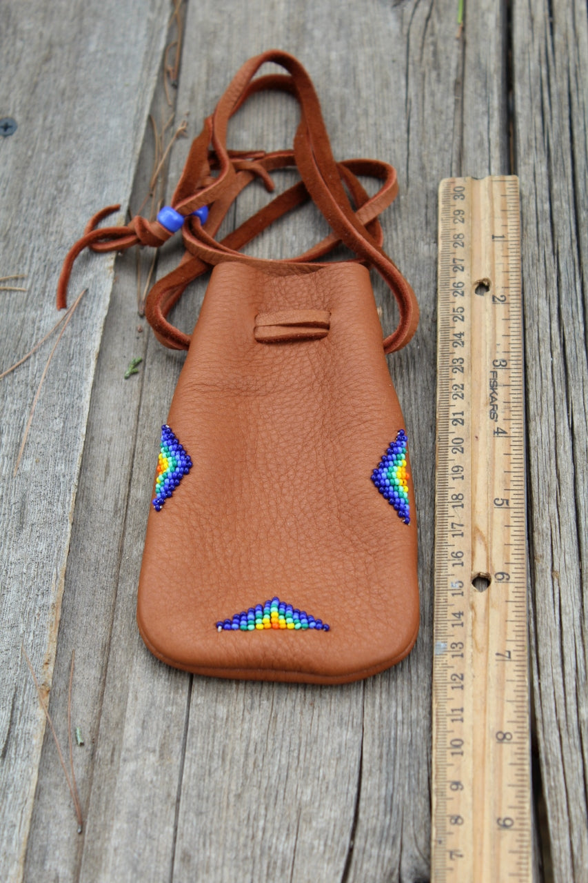Large leather medicine bag, beaded buckskin bag
