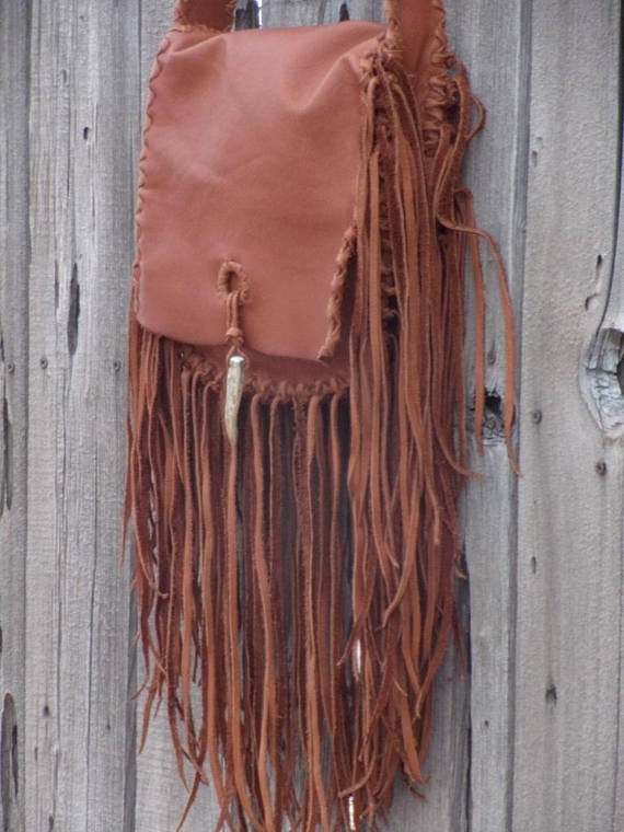 Crossbody shoulder bag with fringe, Fringed leather purse