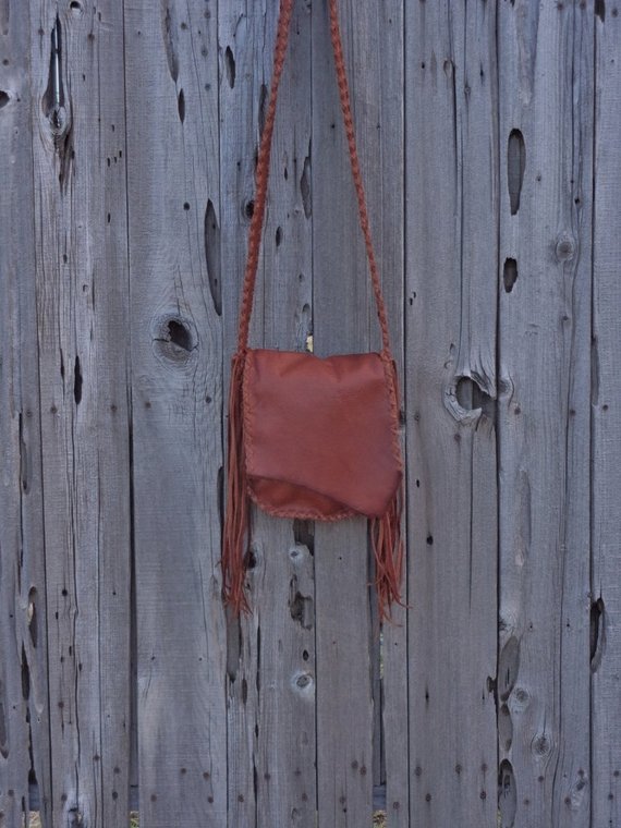 Handmade leather handbag with fringe , Possibles bag , Leather man bag