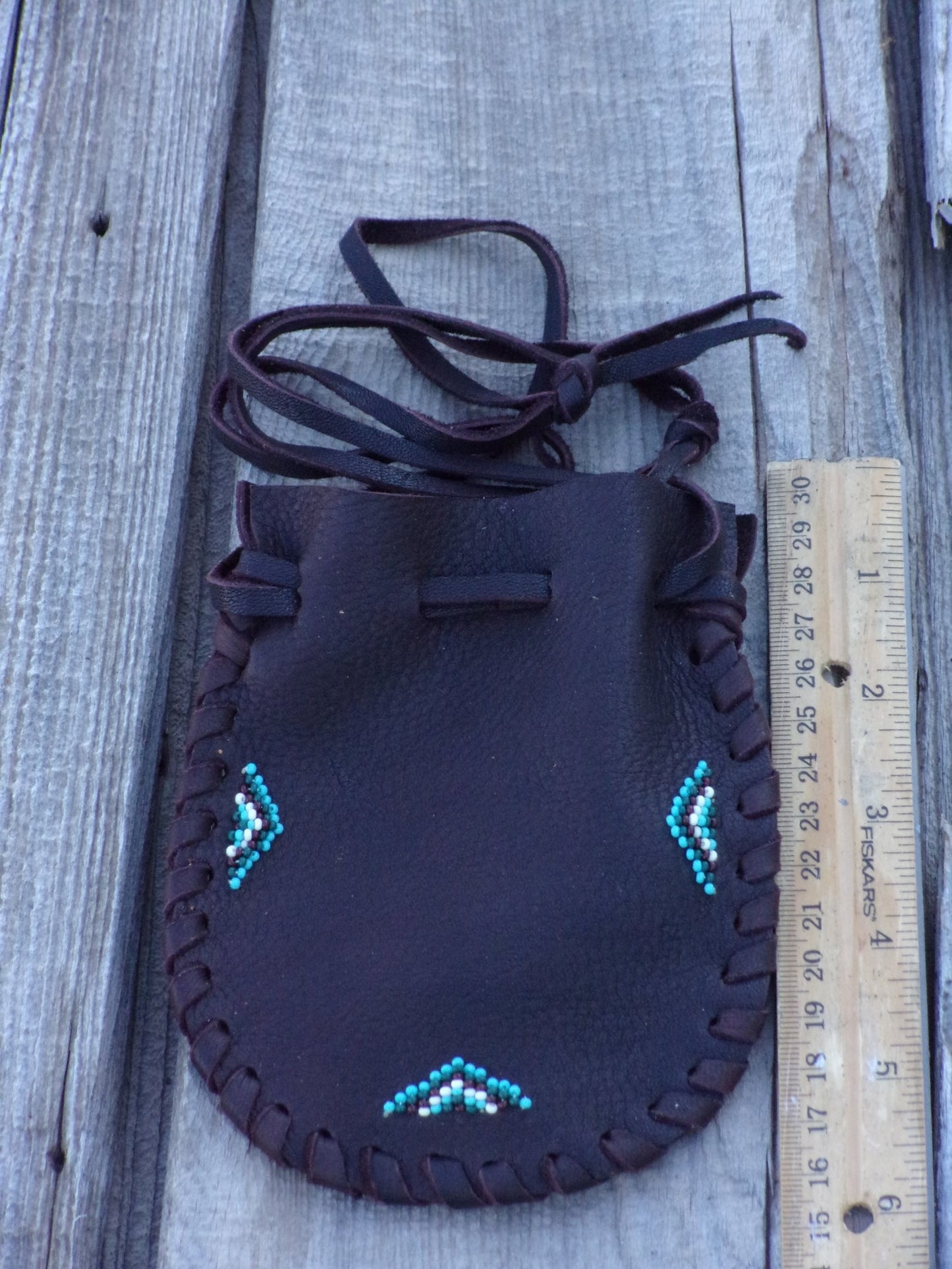 beaded buckskin medicine bag, leather medicine pouch, crystal bag