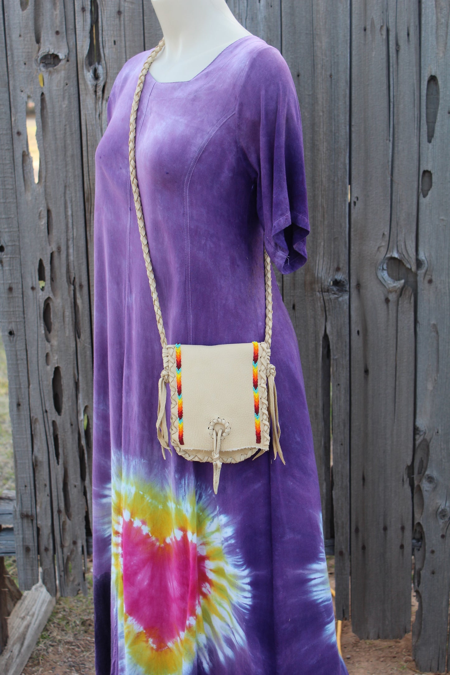 Beaded medicine bag , beaded leather bag, rainbow beadwork bag, handmade leather pouch, shamans bag