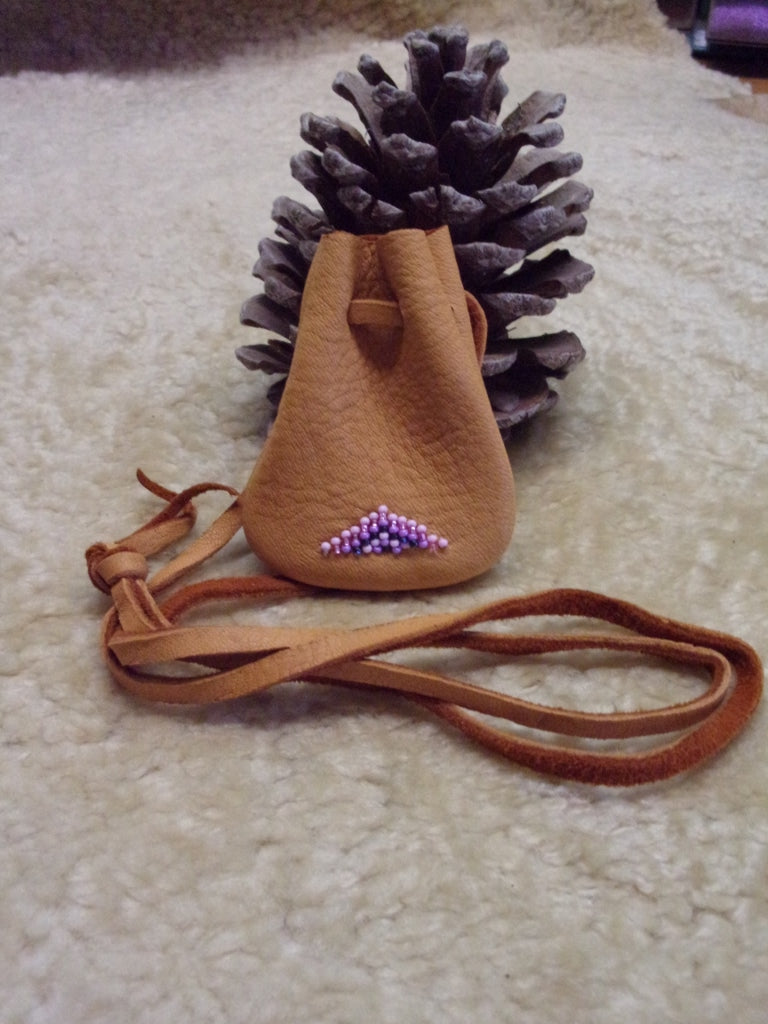 Beaded amulet bag, leather medicine pouch