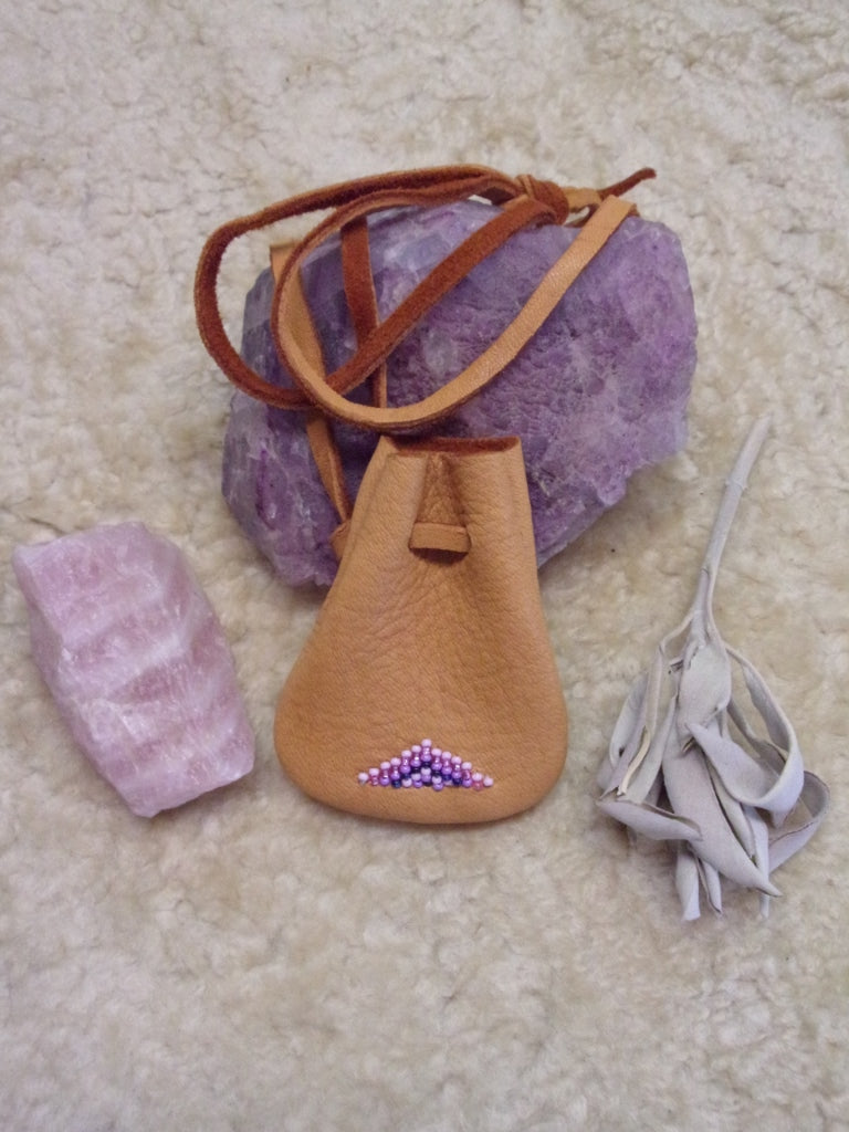 Beaded amulet bag, leather medicine pouch