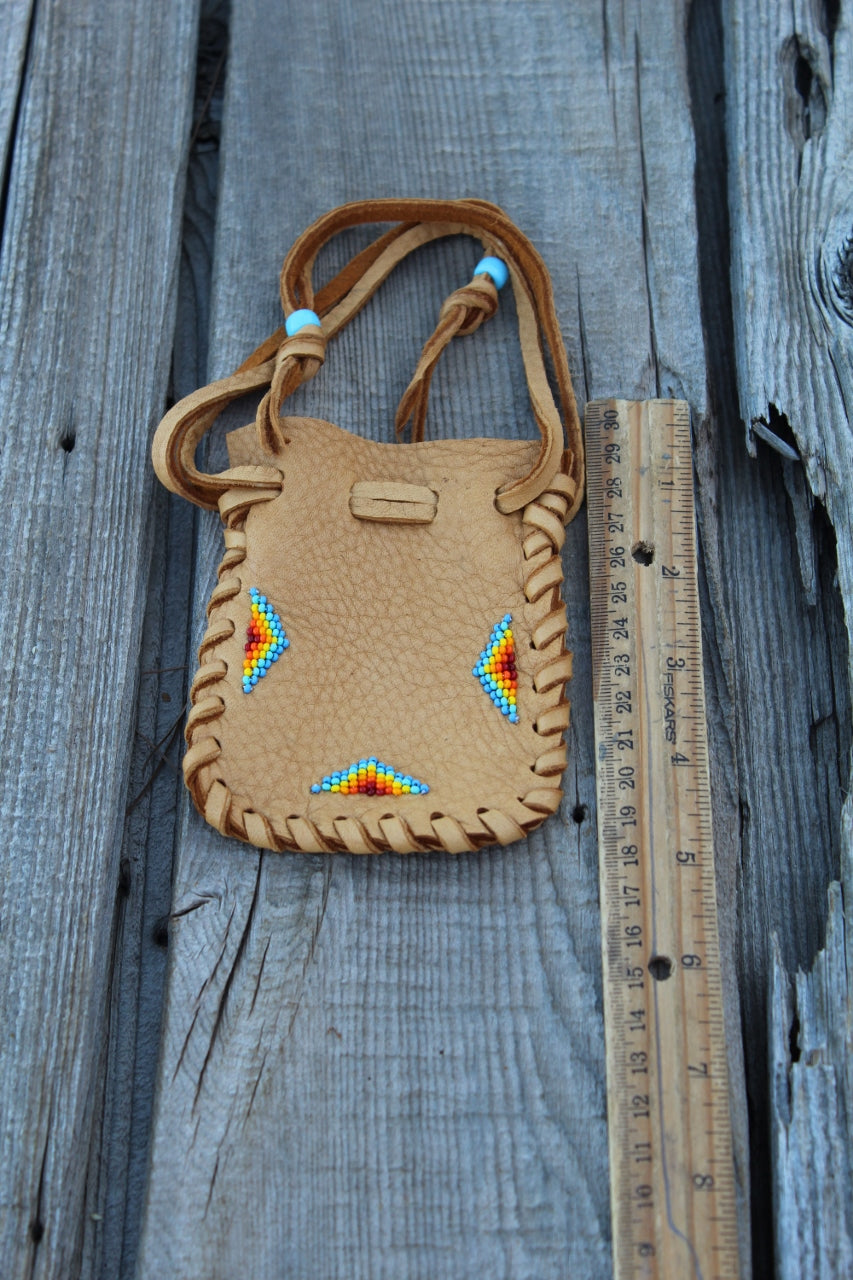 Beaded medicine bag, leather amulet bag, crystal bag