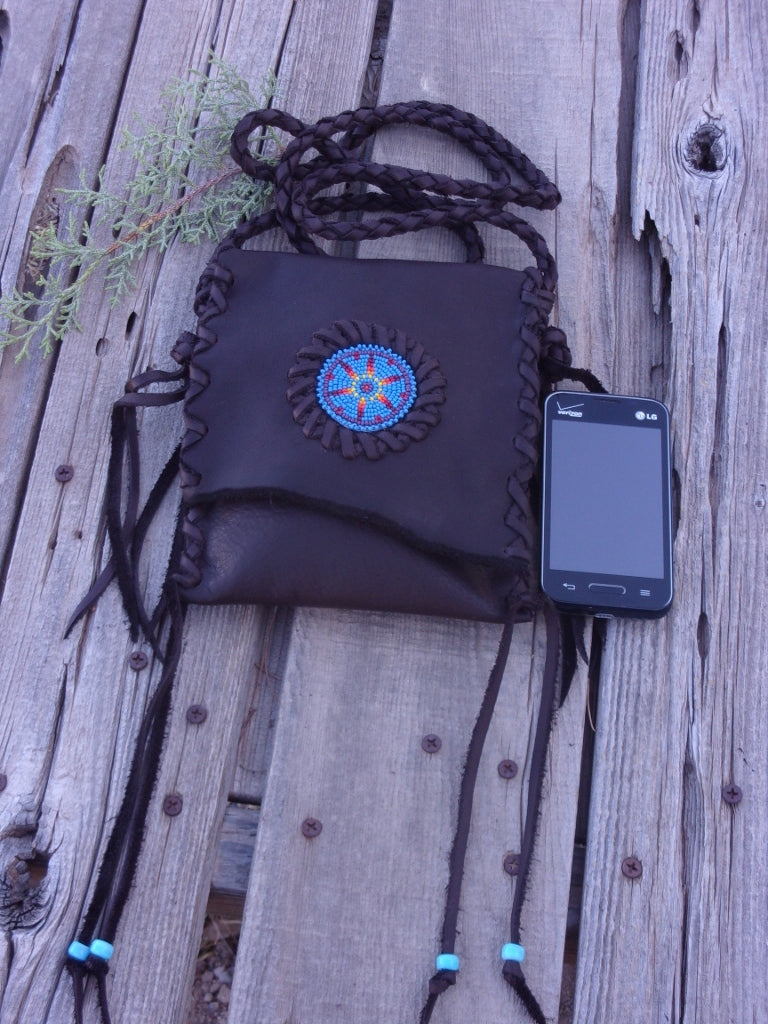 Beaded small handbag, leather crossbody phone bag