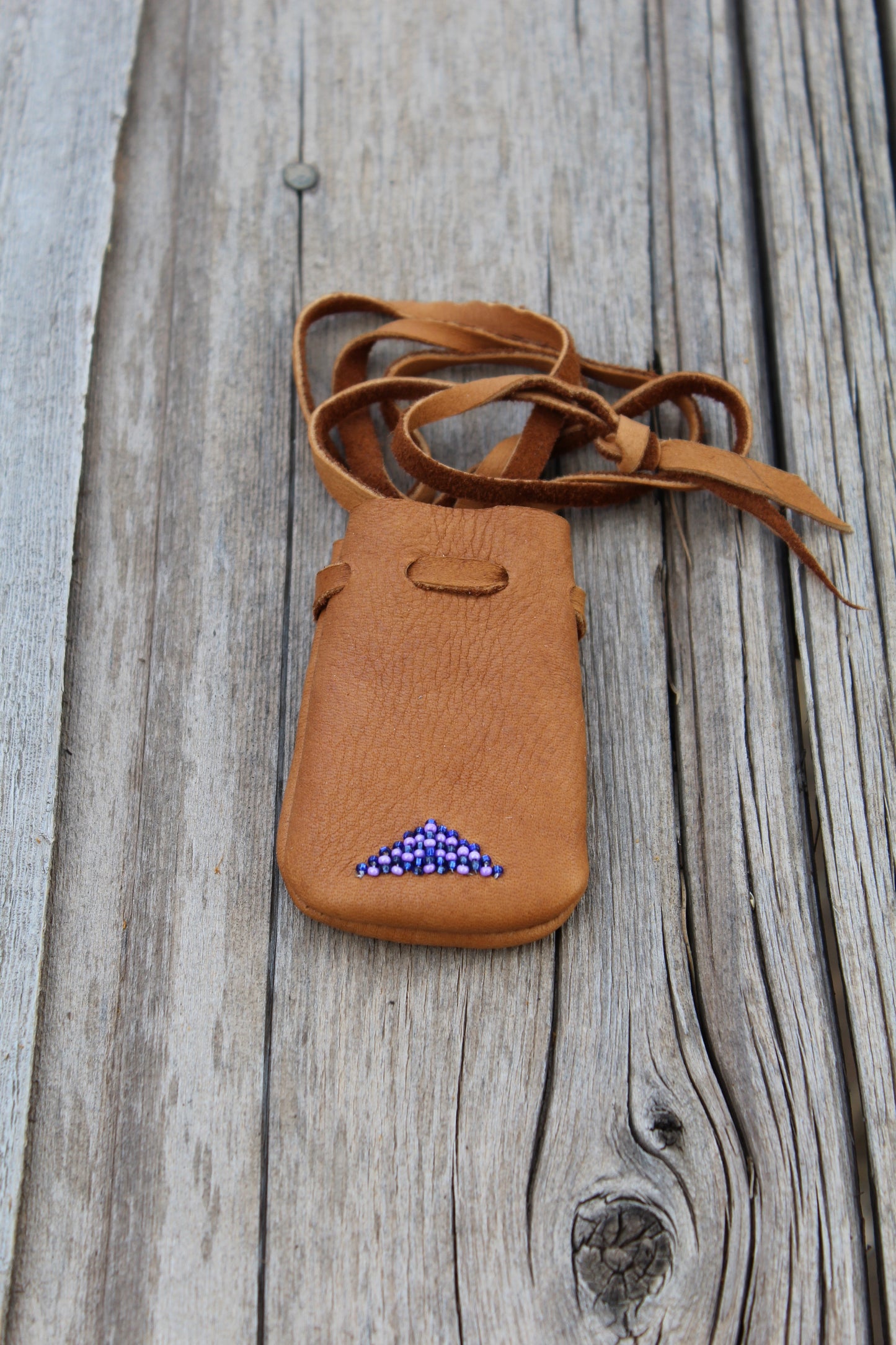 Beaded leather bag, amulet bag, necklace bag