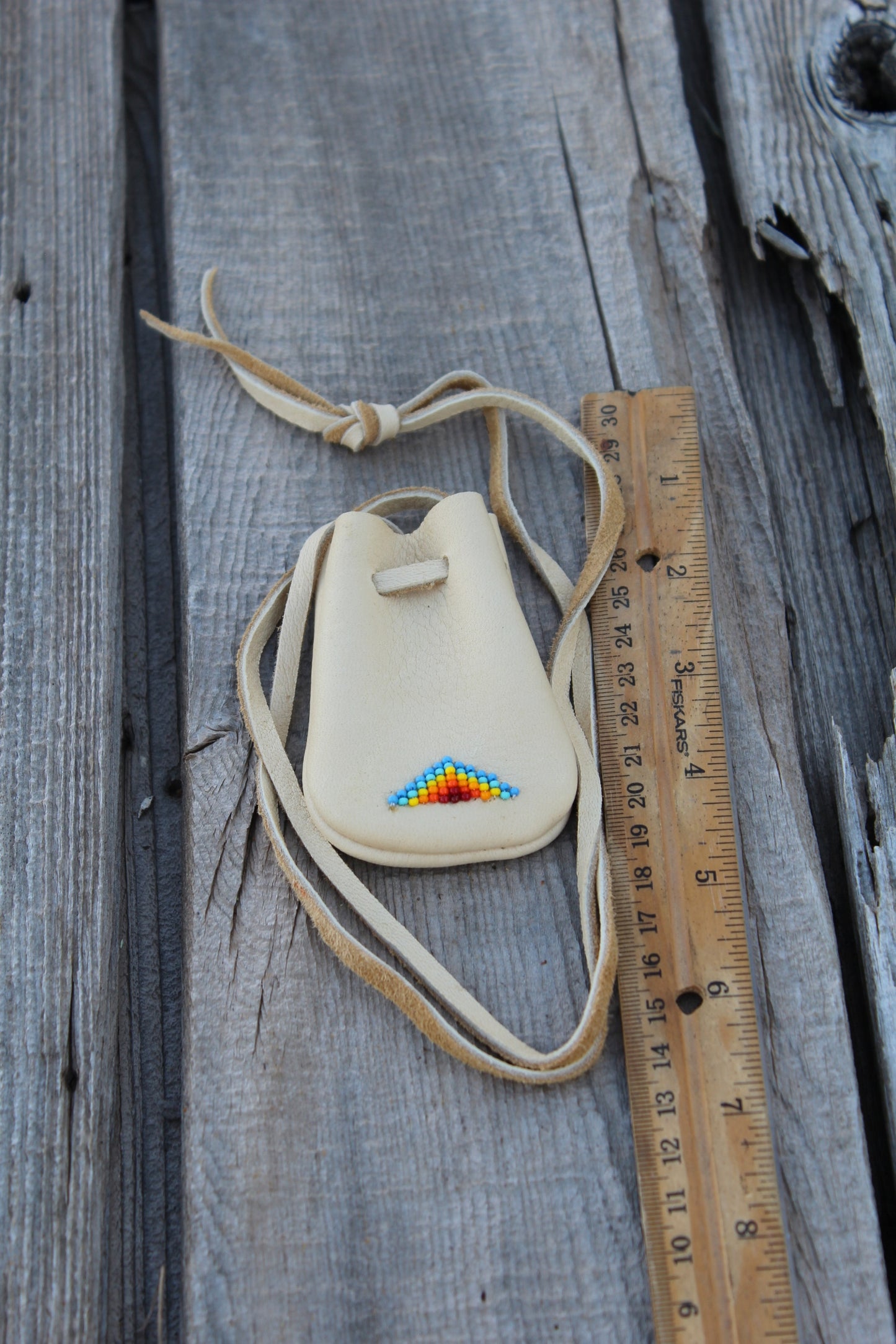 Beaded medicine pouch, leather necklace bag