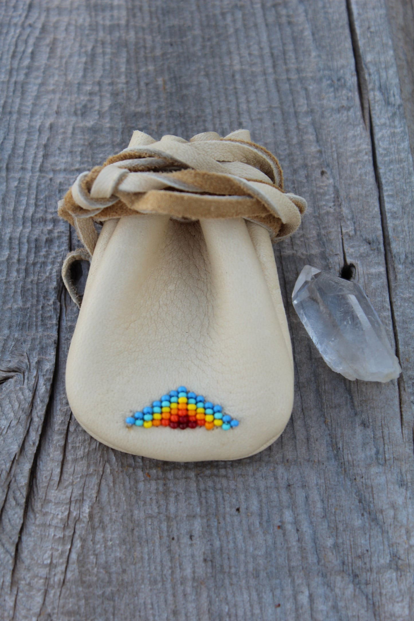 Beaded medicine pouch, leather necklace bag