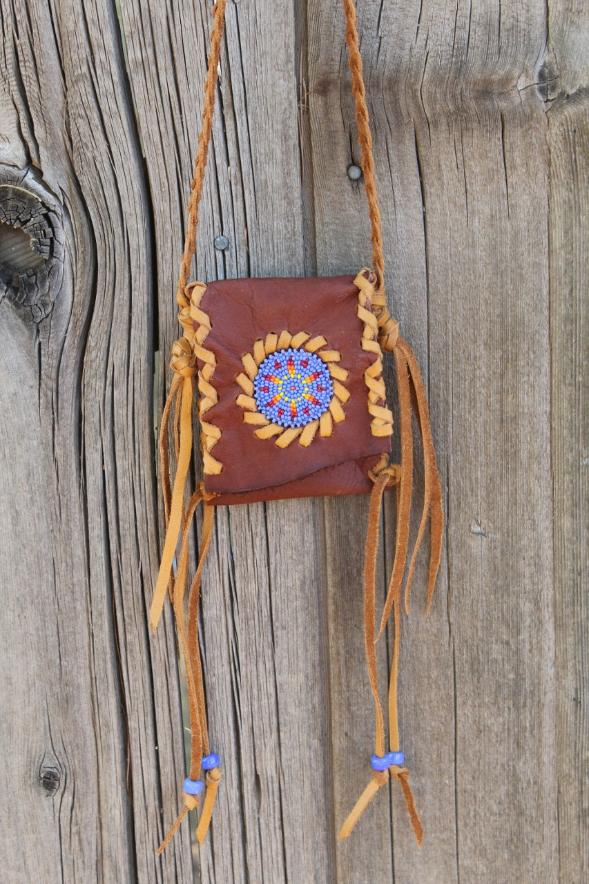 Beaded medicine bag , leather amulet bag