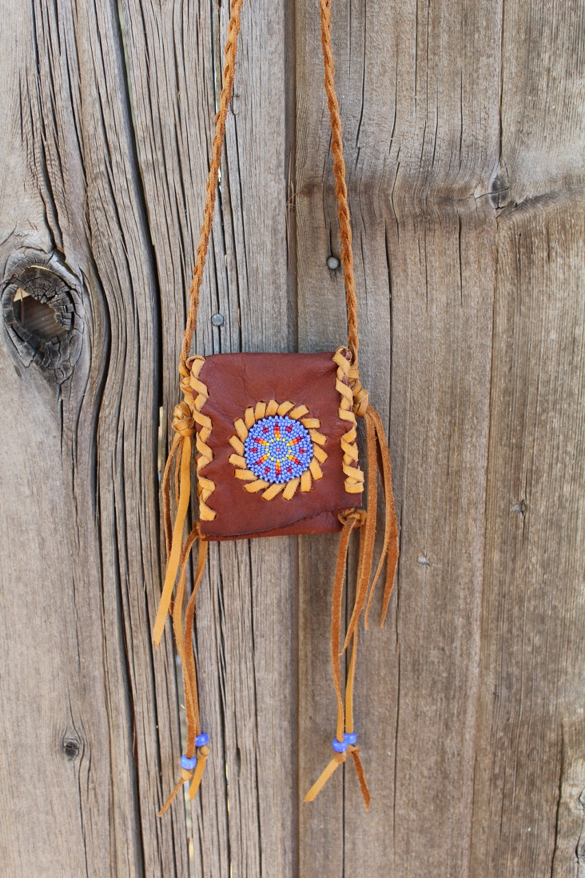 Beaded medicine bag , leather amulet bag