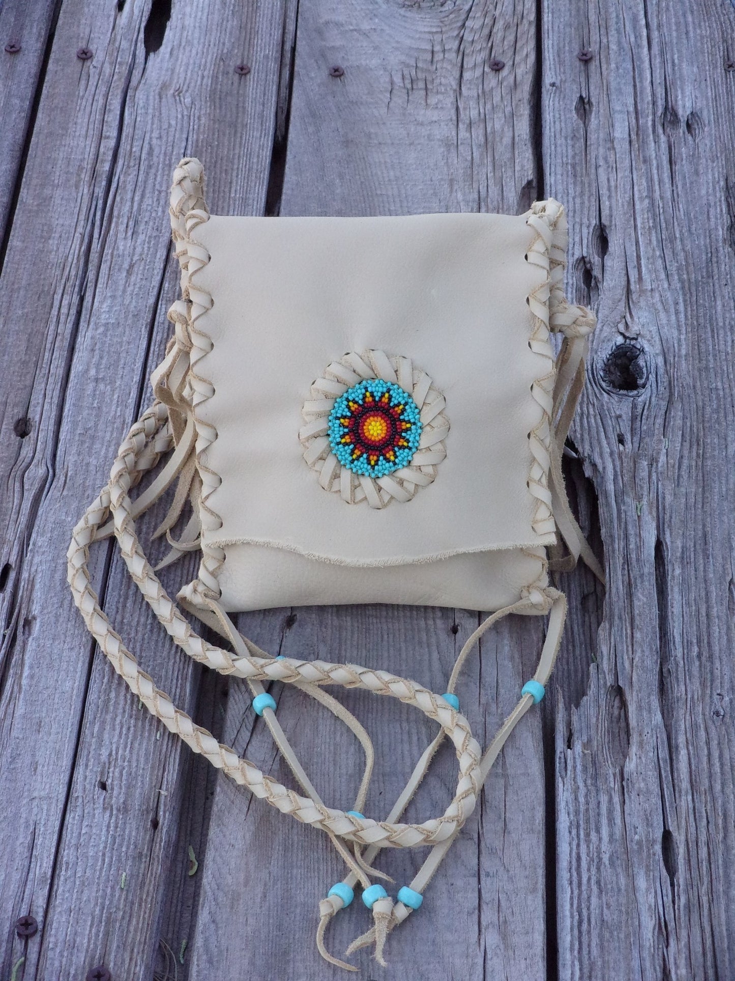 Beaded leather phone bag, small purse