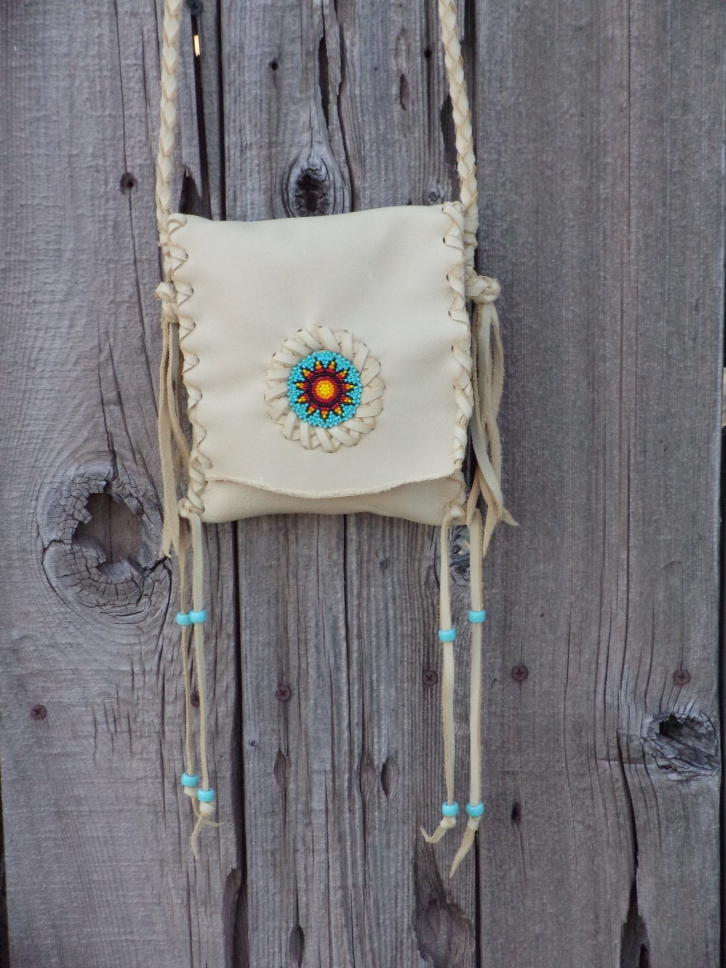 Beaded leather phone bag, small purse