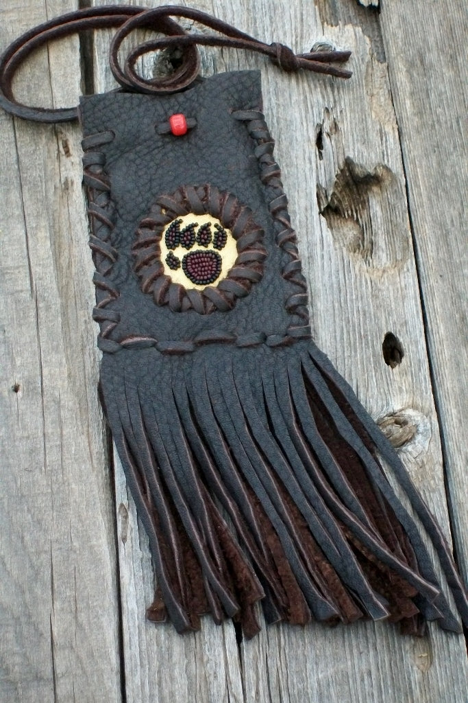 Bear paw medicine bag, fringed medicine bag