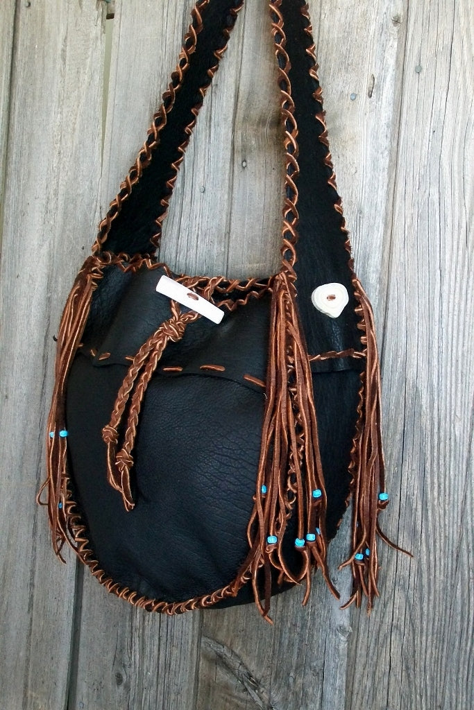 Black buffalo leather tote, large tote handbag