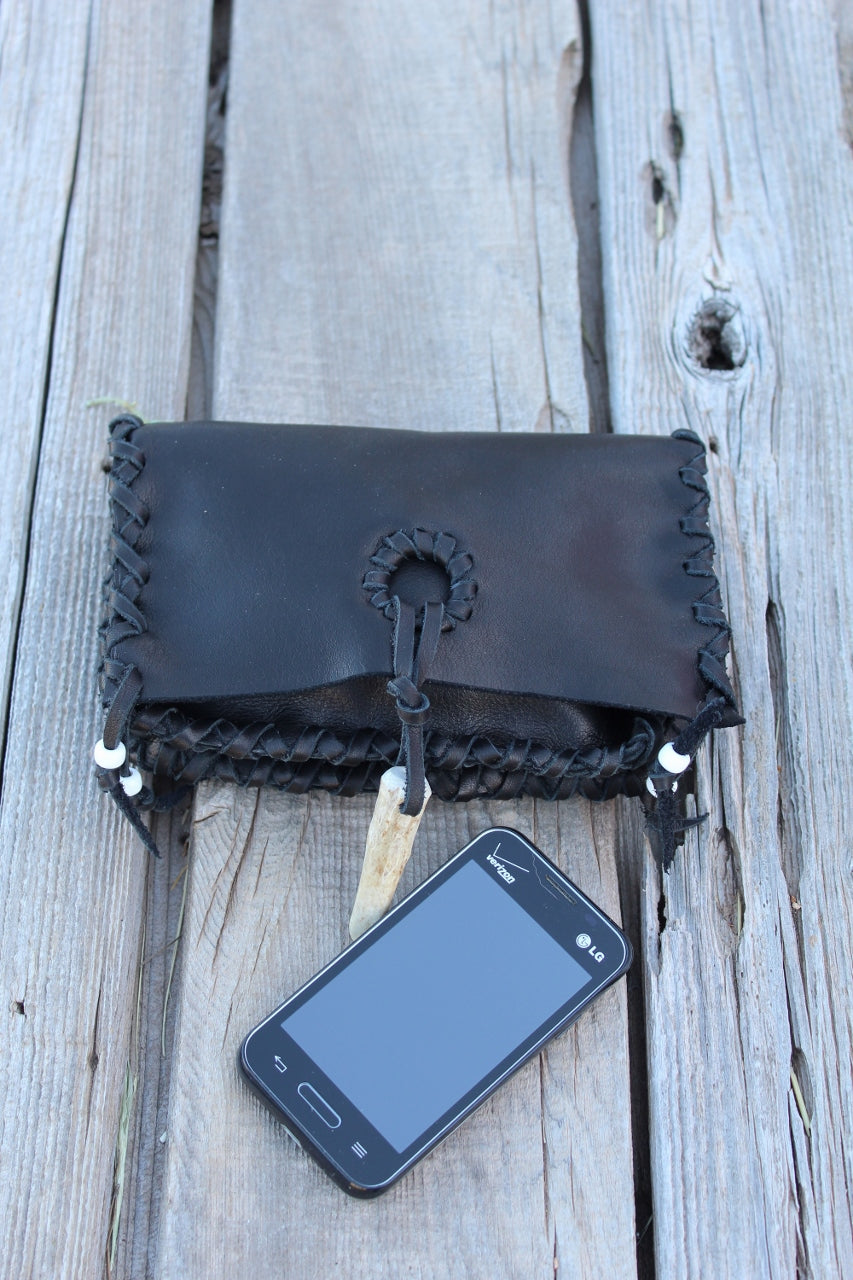 Black leather clutch, leather wallet