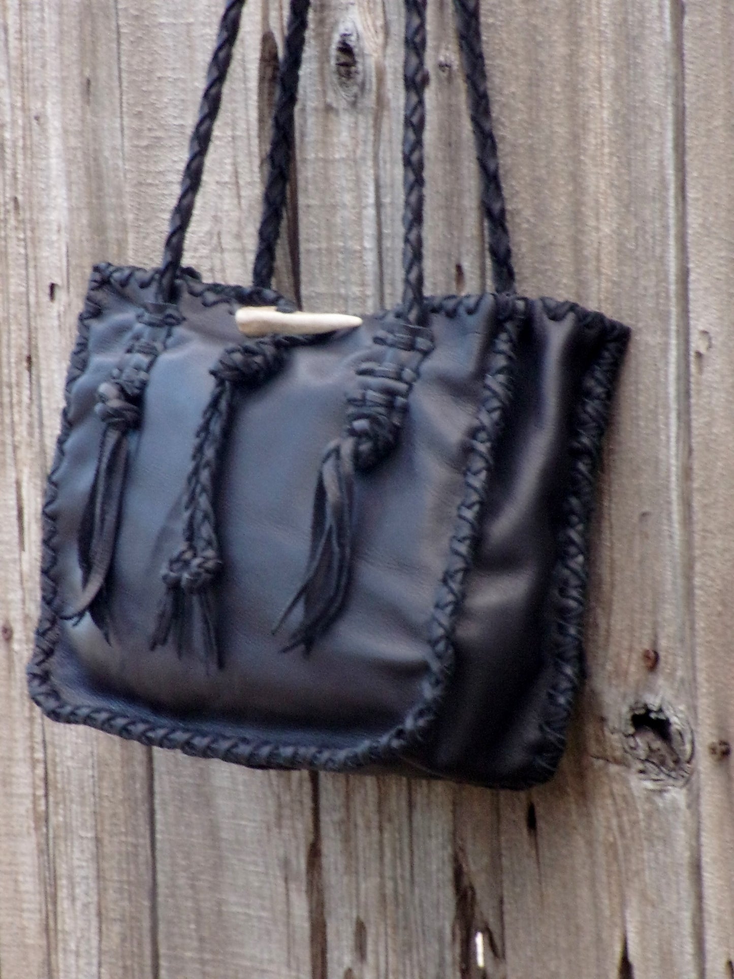 Black leather shoulder bag , Leather shoulder bag