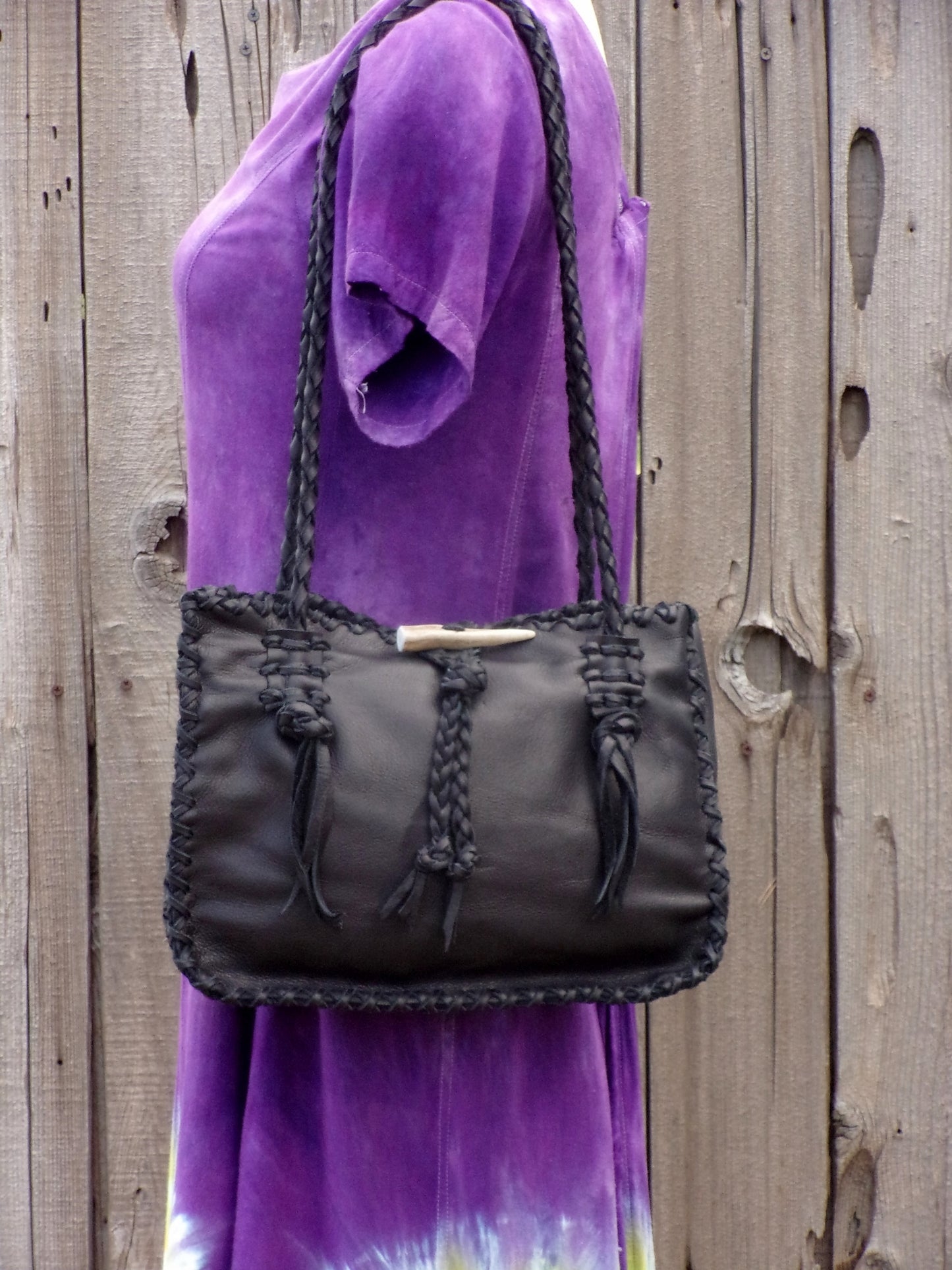 Black leather shoulder bag , Leather shoulder bag