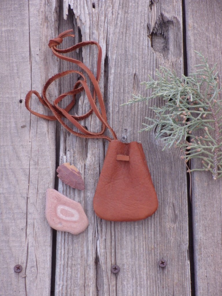 Rust medicine bag , crystal pouch, neck bag