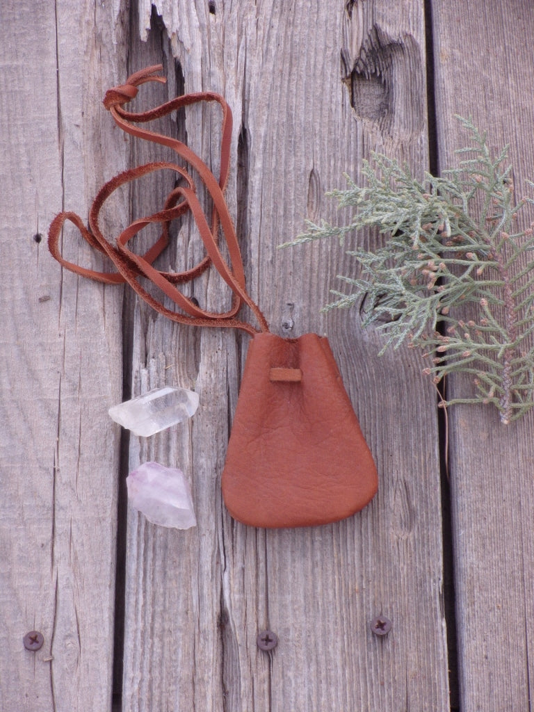 Rust medicine bag , crystal pouch, neck bag