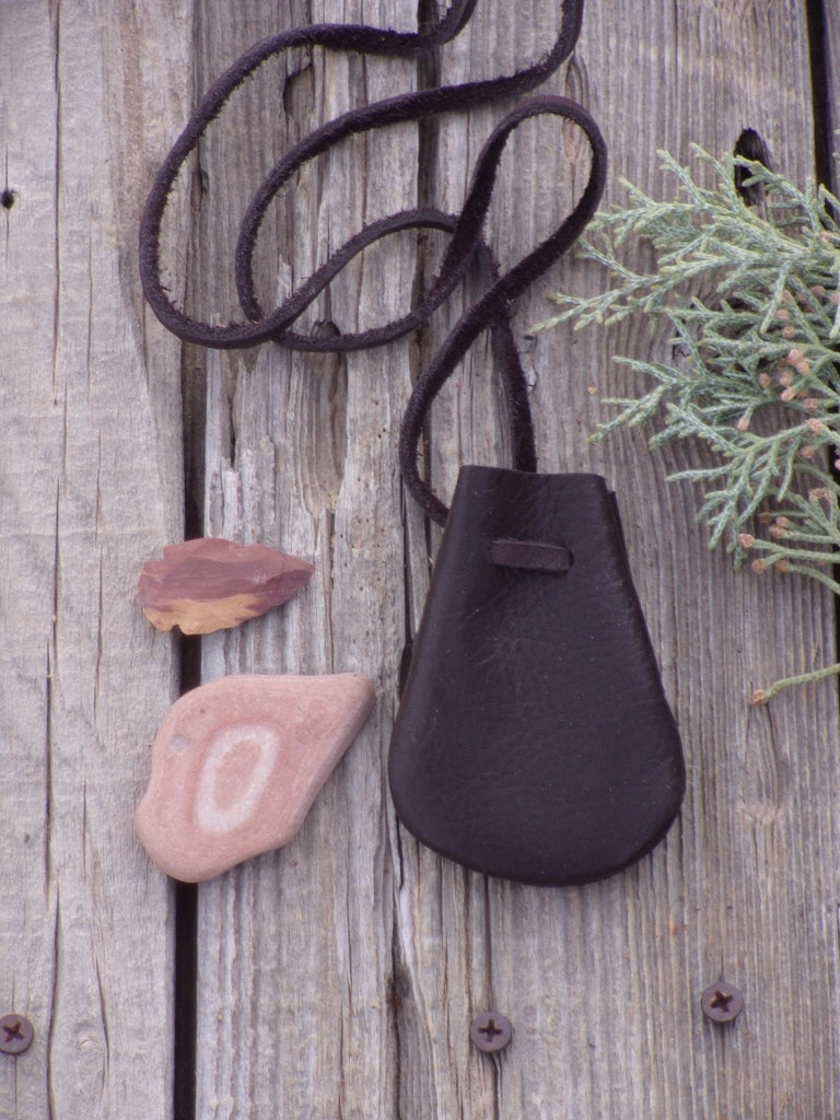 Brown medicine bag , amulet necklace bag