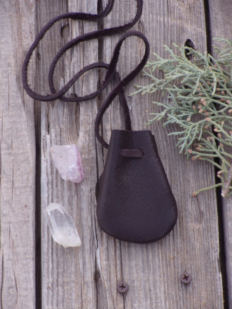 Brown medicine bag , amulet necklace bag
