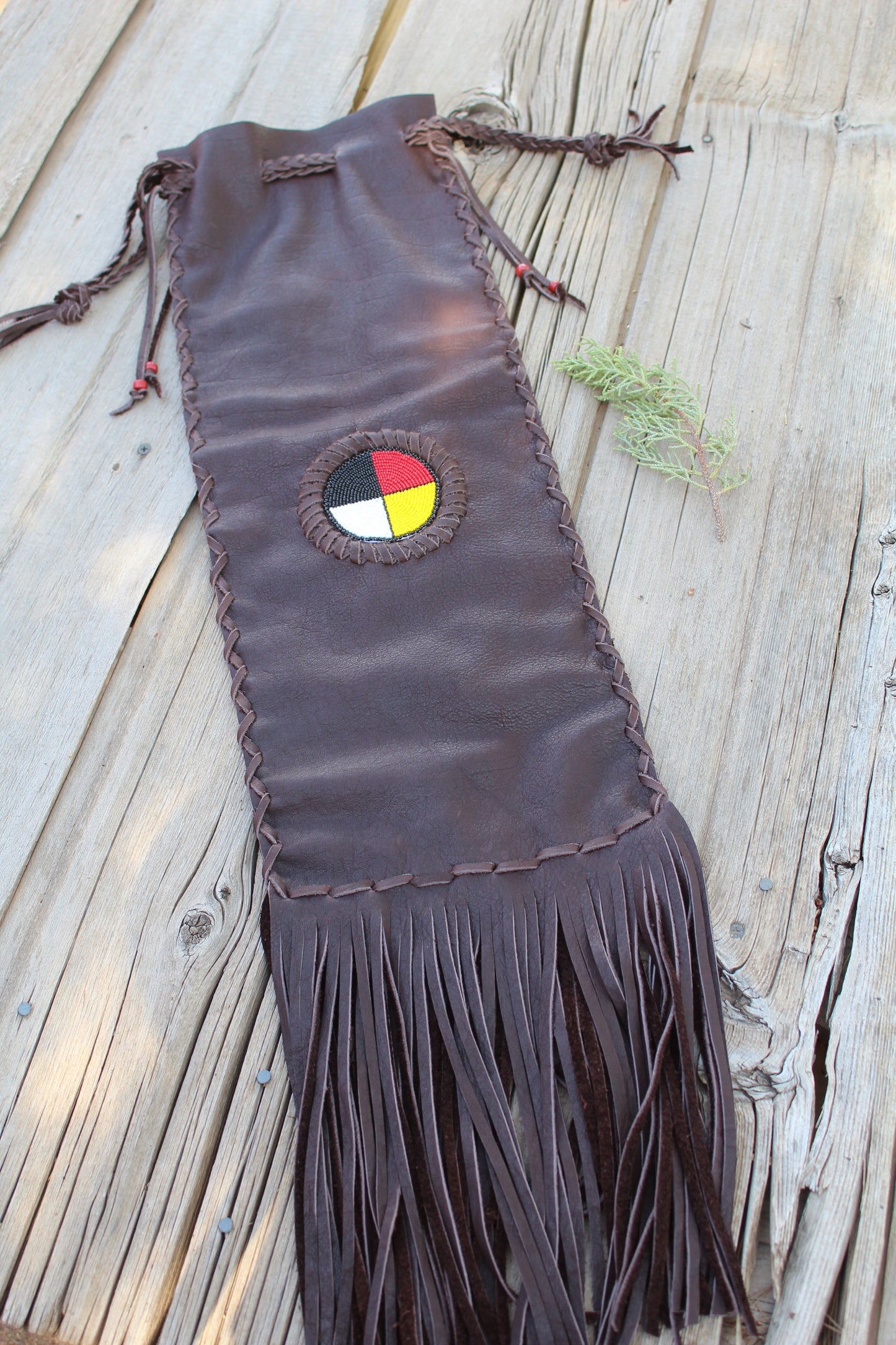 Buffalo leather pipe bag set, four directions beadwork