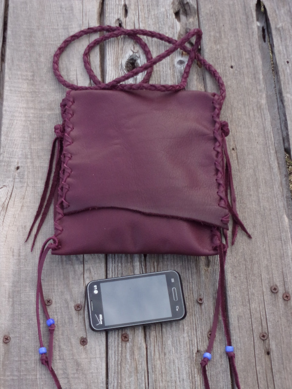 Handmade leather handbag in burgundy , simple crossbody bag , phone bag