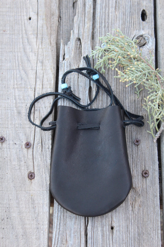  Small Black Leather Drawstring Medicine Tobacco Pouch/Bag/Necklace  by HJE : Everything Else
