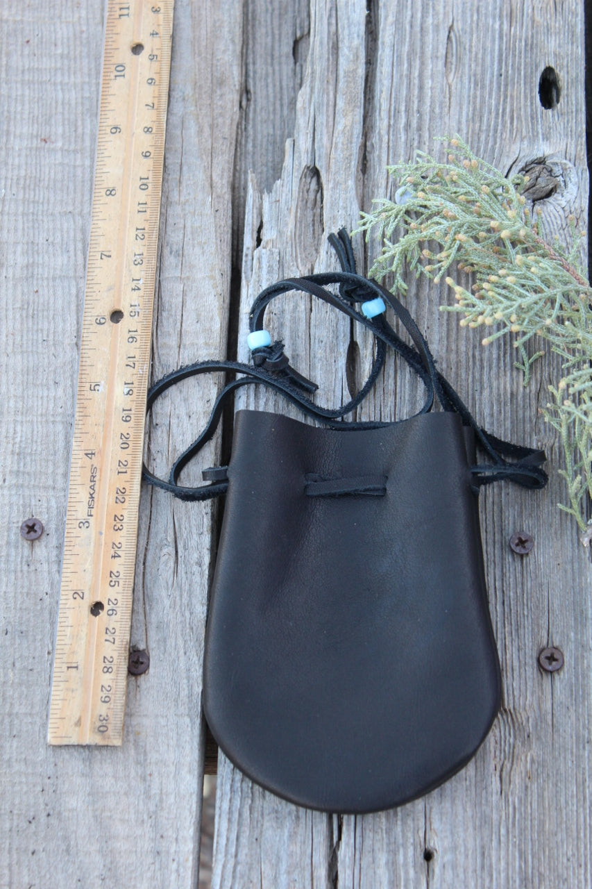 Black medicine bag, drawstring amulet pouch