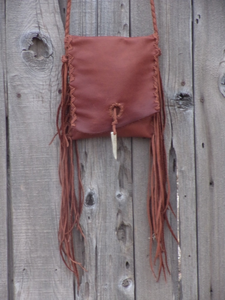 Fringed leather crossbody handbag , festival bag