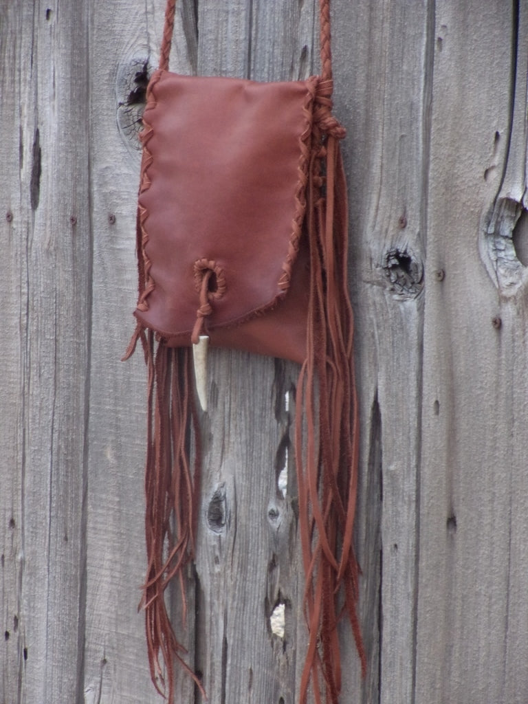 Fringed leather crossbody handbag , festival bag
