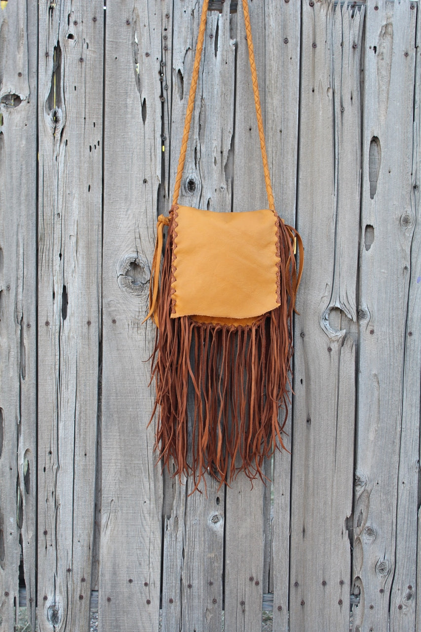 Fringed boho handbag, leather purse