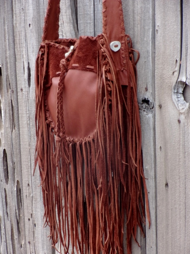 Fringed leather tote, gypsy boho leather tote
