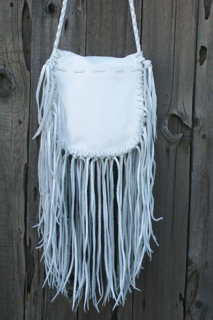 White leather handbag , bohemian purse