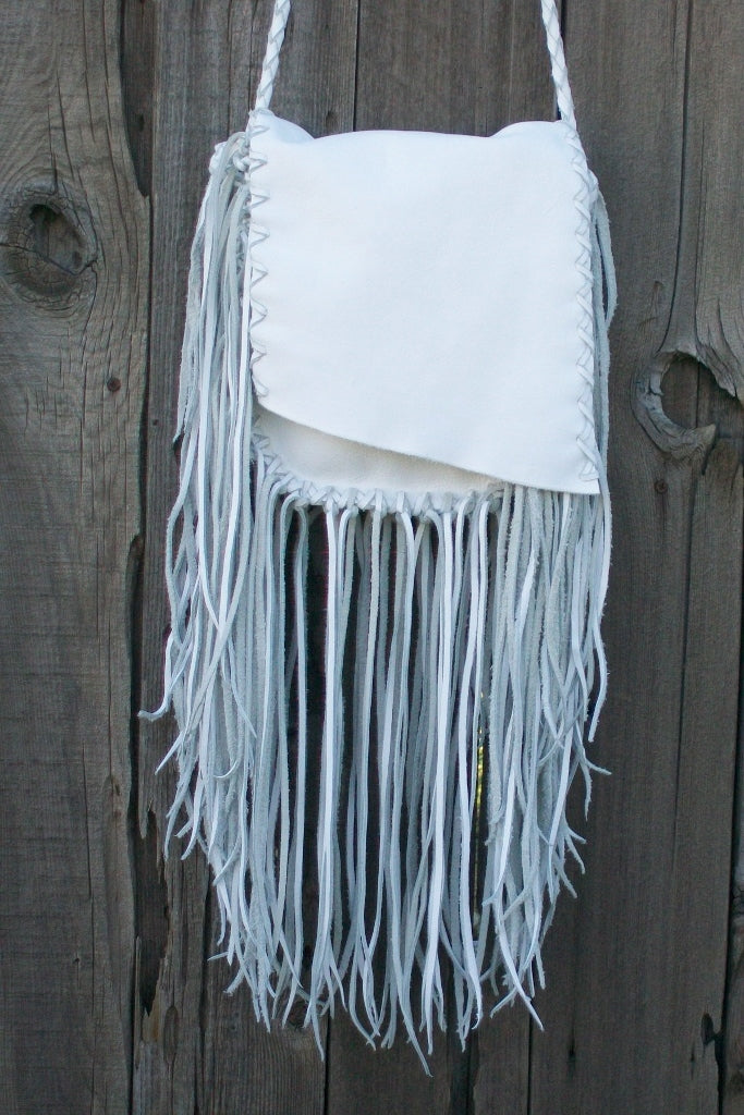 White leather handbag , bohemian purse