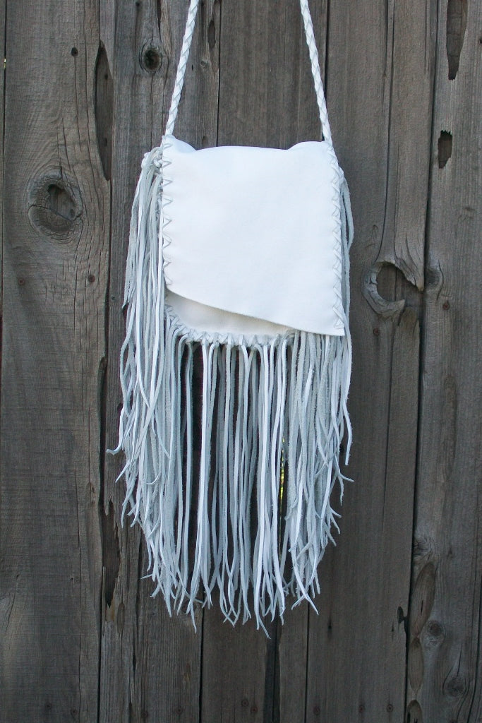 White leather handbag , bohemian purse
