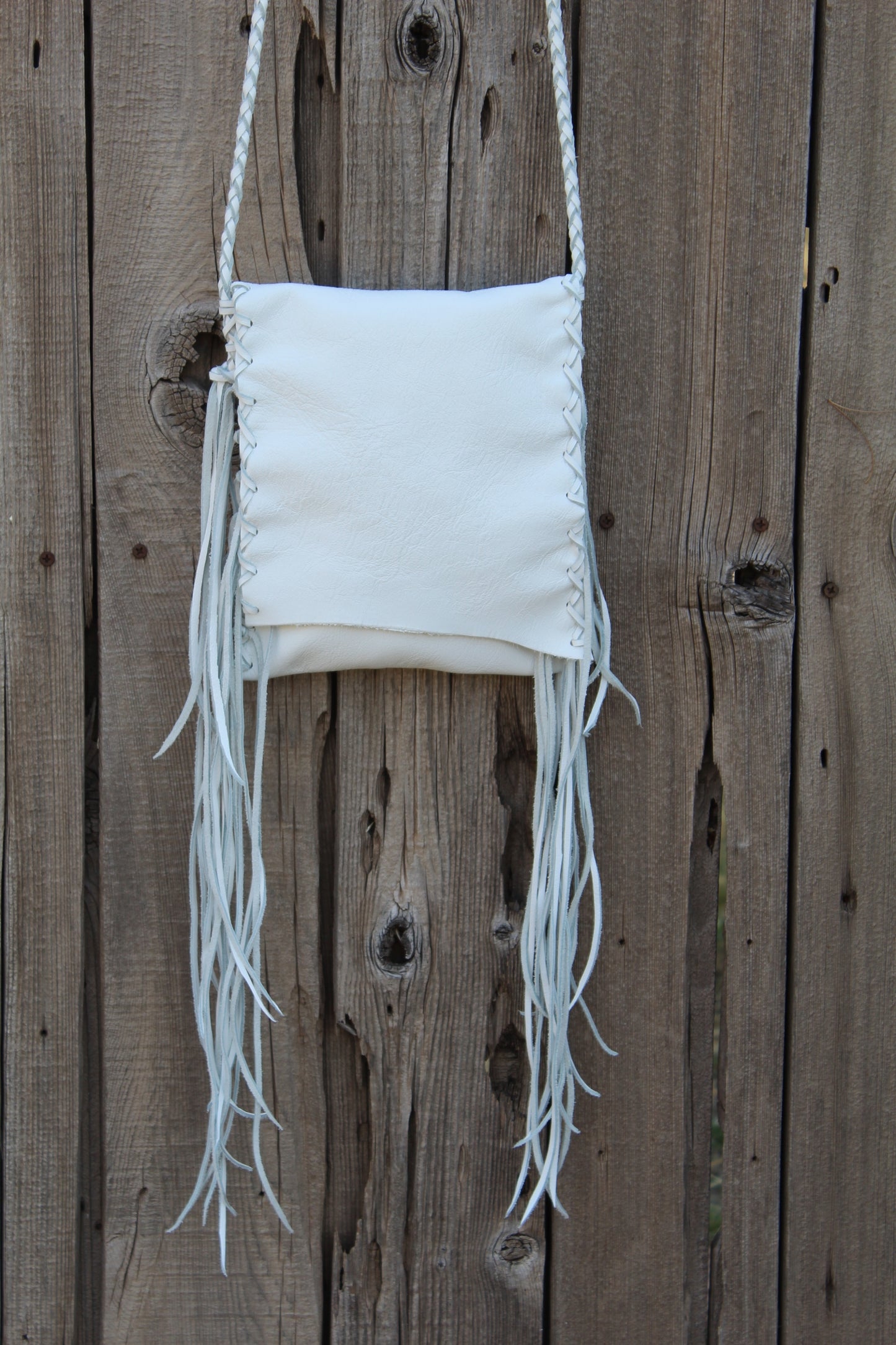 Fringed white leather handbag, crossbody purse, summer purse