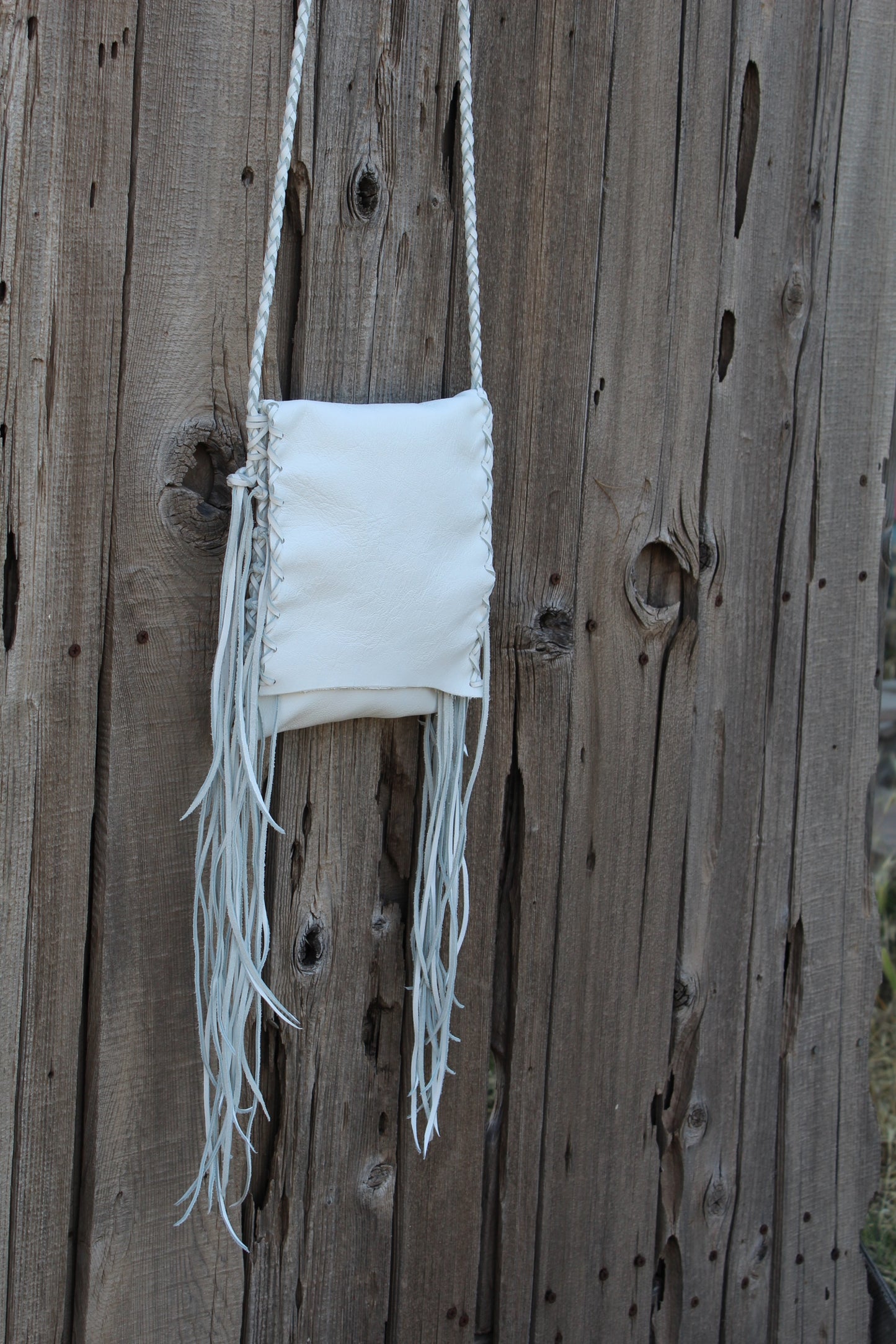 Fringed white leather handbag, crossbody purse, summer purse