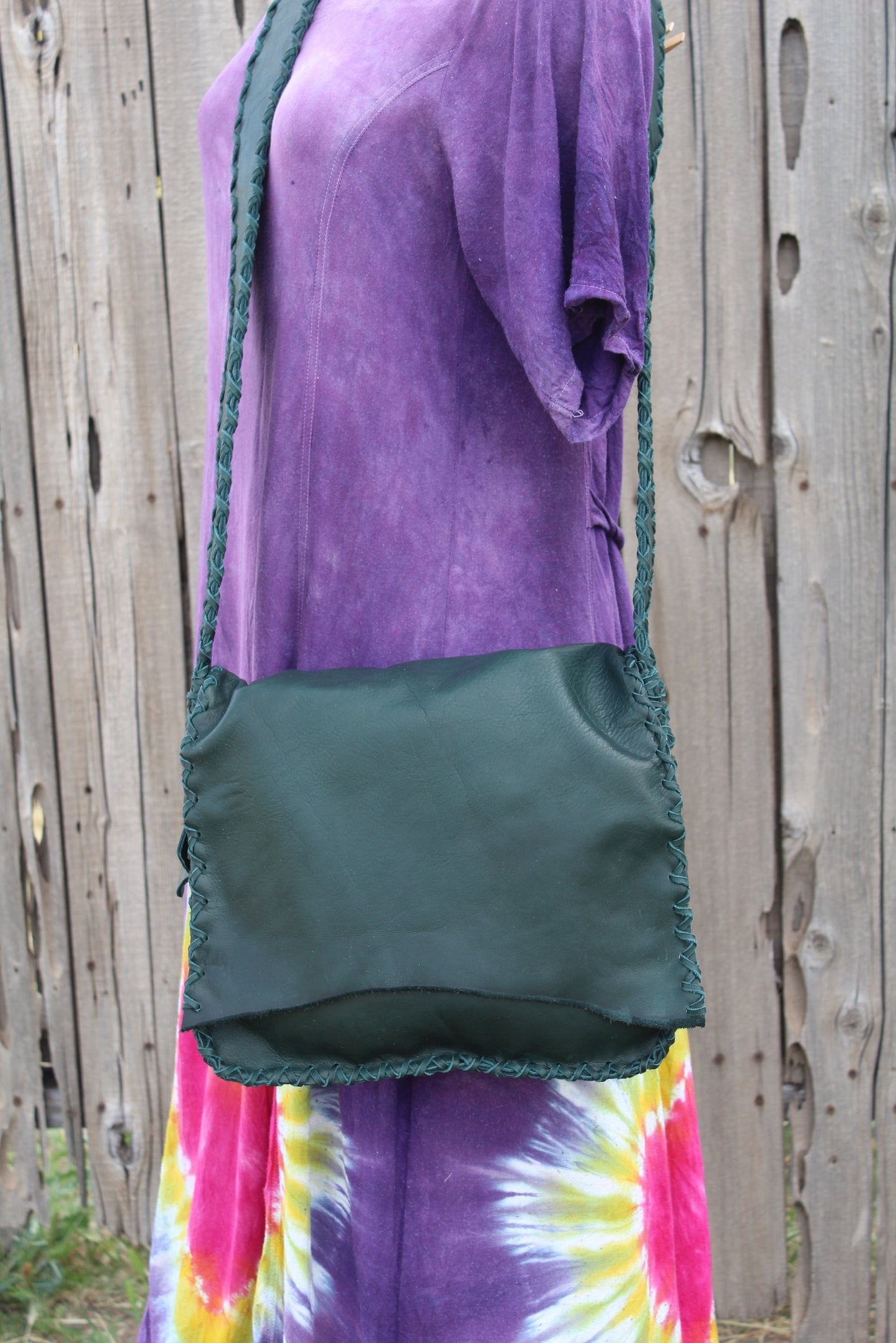 Green leather handbag, crossbody bag
