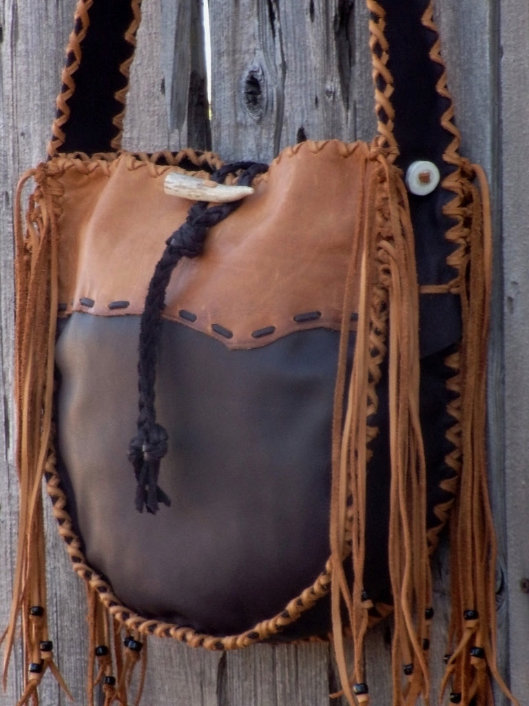 Handmade leather tote, fringed tote