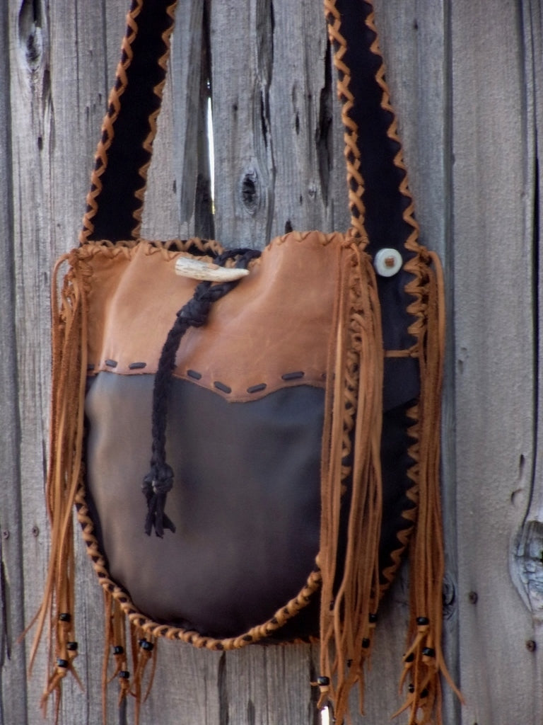 Handmade leather tote, fringed tote