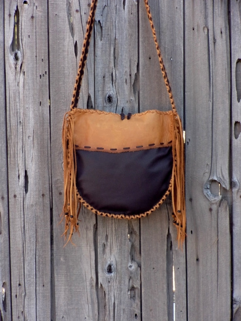 Handmade leather tote, fringed tote