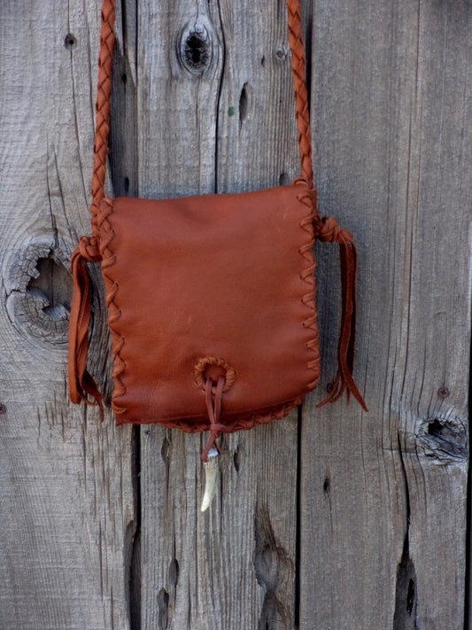 Leather possibles bag, small rust leather bag, mountain man bag