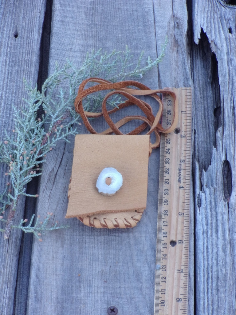 Small necklace amulet pouch, leather medicine bag