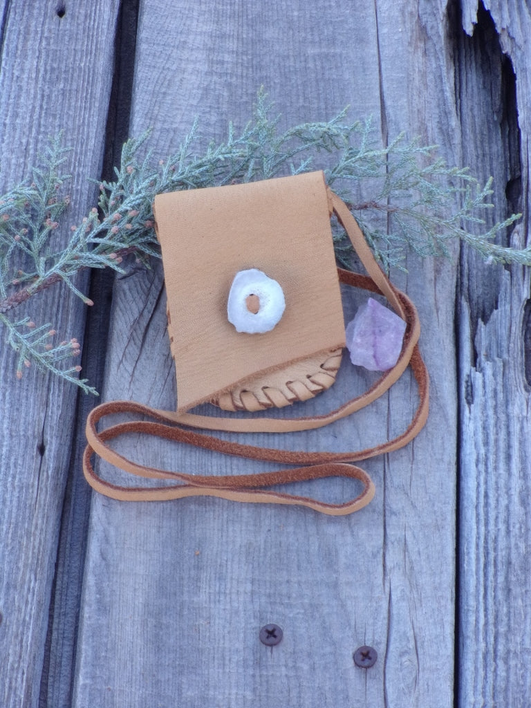 Small necklace amulet pouch, leather medicine bag