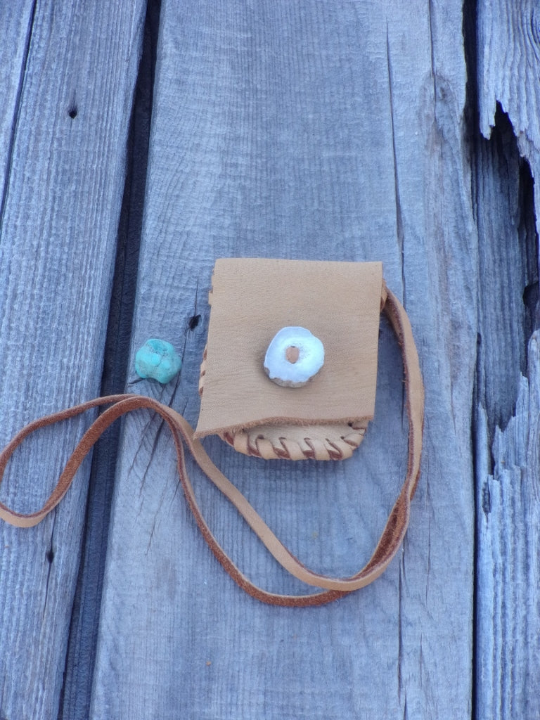 Small necklace amulet pouch, leather medicine bag