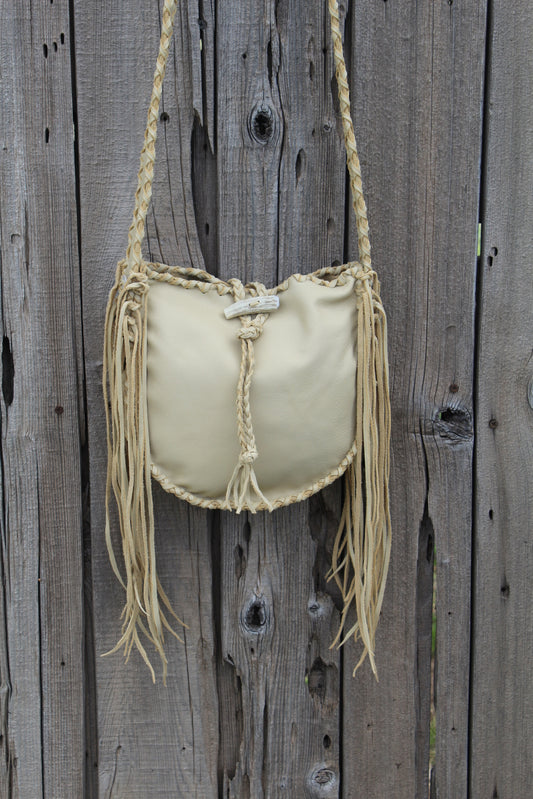 Leather tote handbag , fringed leather tote